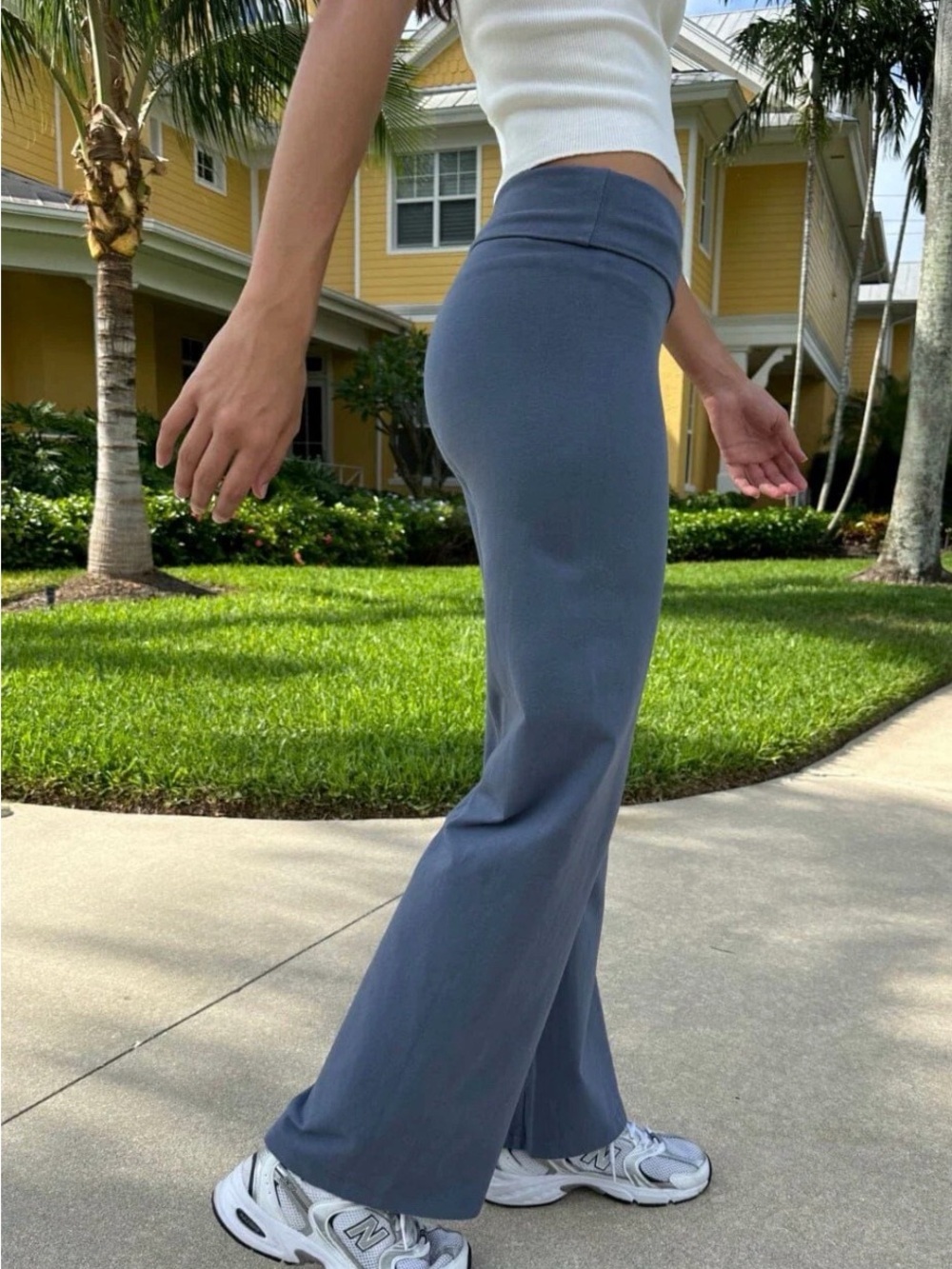 Brandy Melville Flare Blue Washed Fold Over Pants